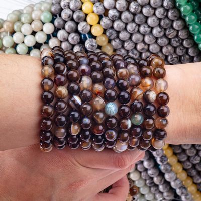 Coffee Stripped Agate Loose Bead Strands Semi Precious Stone for DIY Jewelry Making