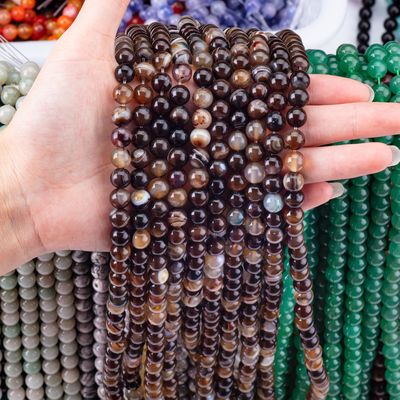 Coffee Stripped Agate Loose Bead Strands Semi Precious Stone for DIY Jewelry Making