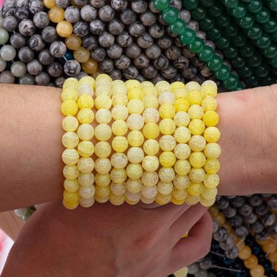 Yellow Weathered Agate Round Semi Precious Beads Loose Bead Strands For DIY Jewelry Making