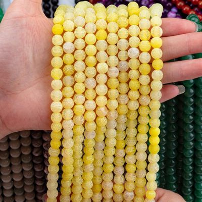 Yellow Weathered Agate Round Semi Precious Beads Loose Bead Strands For DIY Jewelry Making