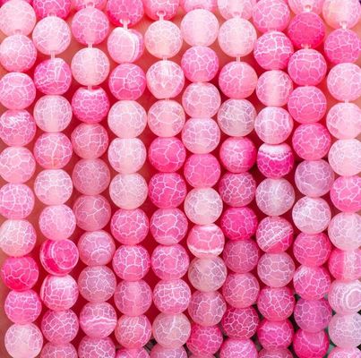 Fuchsia Weathered Agate Loose Bead Strands Matt Frosted Cracked Agate Semi Precious Stone