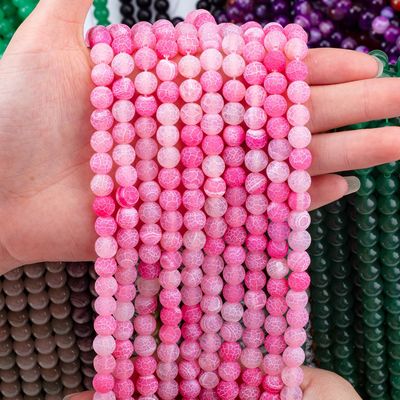 Fuchsia Weathered Agate Loose Bead Strands Matt Frosted Cracked Agate Semi Precious Stone