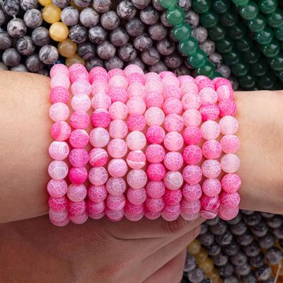 Fuchsia Weathered Agate Loose Bead Strands Matt Frosted Cracked Agate Semi Precious Stone