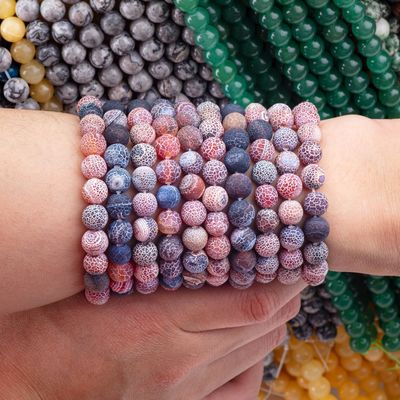 Dream Weathered Agate Loose Bead Strands Semi Precious Stone Matt Frosted Cracked Agate for DIY Jewelry Making
