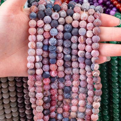 Dream Weathered Agate Loose Bead Strands Semi Precious Stone Matt Frosted Cracked Agate for DIY Jewelry Making
