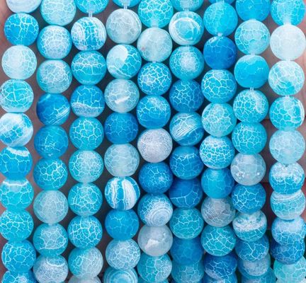 Blue Weathered Agate Loose Bead Strands Semi Precious Stone Matt Frosted Cracked Agate For DIY Jewelry Making