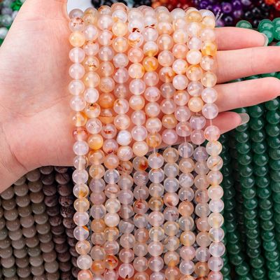 Agate Flower Pattern White Semi Precious Beads 4/6/8/10/12mm
