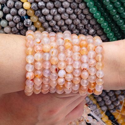 Agate Flower Pattern White Semi Precious Beads 4/6/8/10/12mm