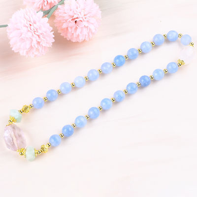 Handmade Custom Crystal Blue Chalcedony Double Layer Multifacted Round Bead Bracelet For Jewelry Gift