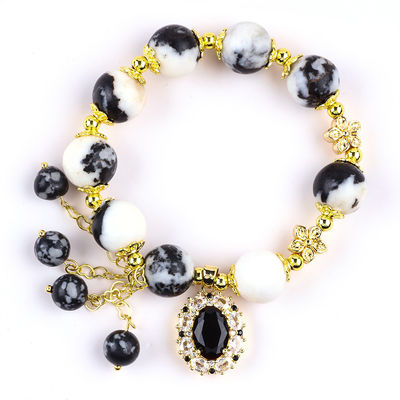 12mm Black And White Zebra Jasper Healing Bead Bracelets For Meditation