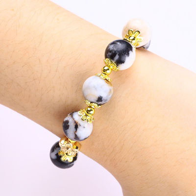 12mm Black And White Zebra Jasper Healing Bead Bracelets For Meditation