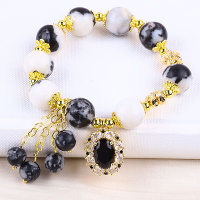 12mm Black And White Zebra Jasper Healing Bead Bracelets For Meditation
