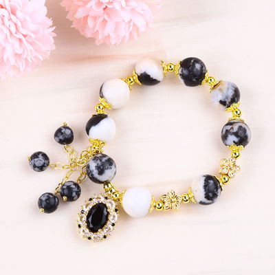 12mm Black And White Zebra Jasper Healing Bead Bracelets For Meditation