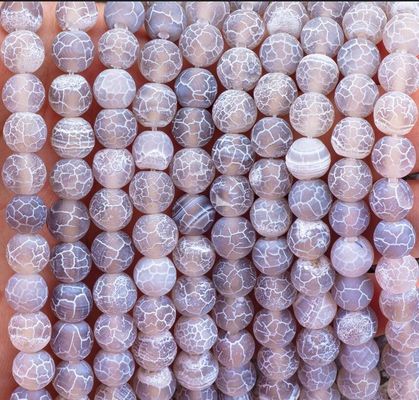 Grey Weathered Agate Loose Bead Strands Semi Precious Stone Matt Frosted Cracked Agate for DIY Jewelry Making