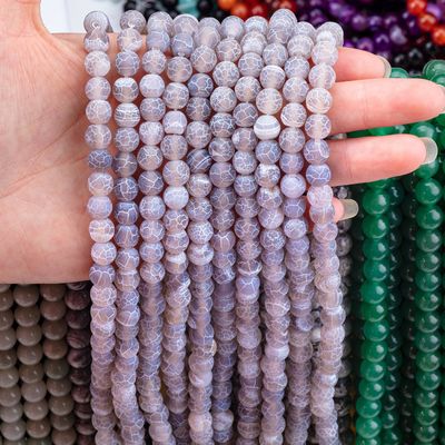 Grey Weathered Agate Loose Bead Strands Semi Precious Stone Matt Frosted Cracked Agate for DIY Jewelry Making