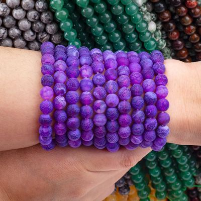 Purple Weathered Agate Loose Bead Strands Semi Precious Stone Matt Frosted Cracked Agate for DIY Jewelry Making