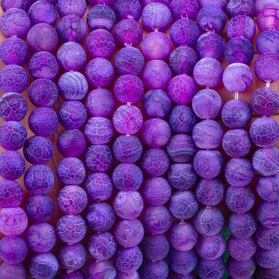 Purple Weathered Agate Loose Bead Strands Semi Precious Stone Matt Frosted Cracked Agate for DIY Jewelry Making