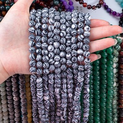 Synthetic Zebra Malachite Loose Bead Strands White and Black Semi Precious Stone for DIY Jewelry Making