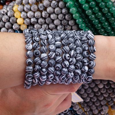Synthetic Zebra Malachite Loose Bead Strands White and Black Semi Precious Stone for DIY Jewelry Making