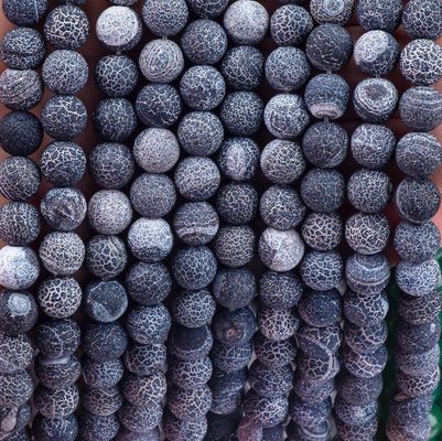 Black Weathered Agate Loose Bead Strands Semi Precious Stone Matt Frosted Cracked Agate for DIY Jewelry Making