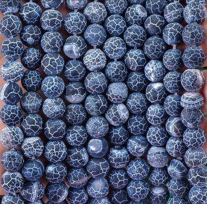 Dark Blue Weathered Agate Loose Bead Strands Semi Precious Stone Matt Frosted Cracked Agate for DIY Jewelry Making