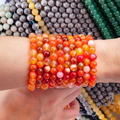 Orange Stripped Agate Loose Bead Strands Semi Precious Stone for DIY Jewelry Making