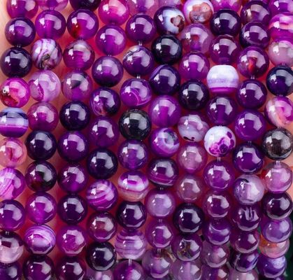 Purple Stripped Agate Healing 8mm Round Gemstone Beads For Gift Giving