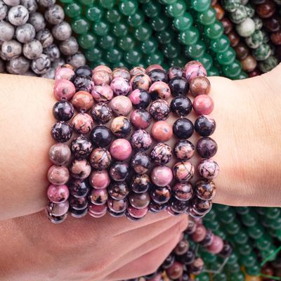 8mm Black Stripe Rhodocrosite Gemstone Beads Healing Crystal Stone Beads For Jewelry Making