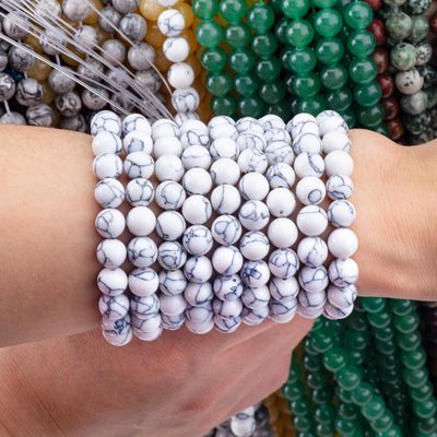 Crystal Stone 8MM Howlite Round Shape Gemstone Loose Bead For Bracelet Necklace Making