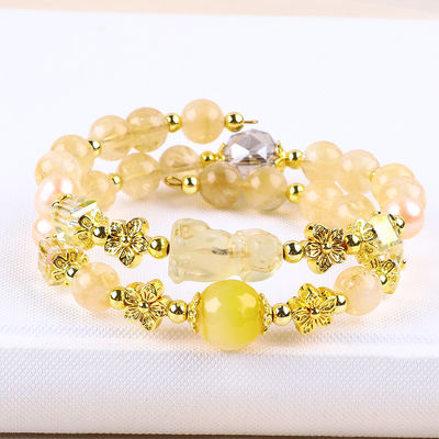 8MM Bead Yellow Citrine Crystal Bracelet With Dog Carving