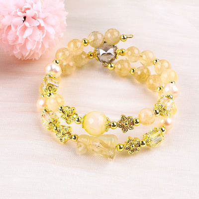 8MM Bead Yellow Citrine Crystal Bracelet With Dog Carving