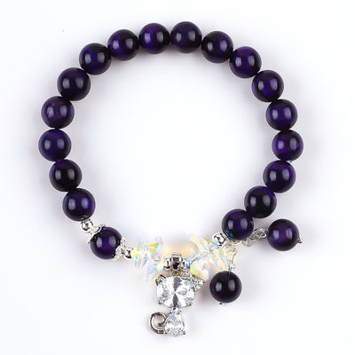 Purple Tiger Eye Semi Precious Stone Bracelets 8mm Bead Handmade Gemstone Bracelets