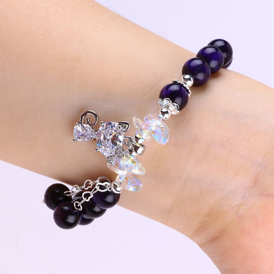 Purple Tiger Eye Semi Precious Stone Bracelets 8mm Bead Handmade Gemstone Bracelets