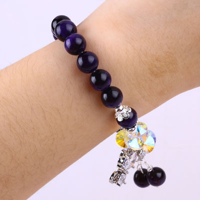 Purple Tiger Eye Semi Precious Stone Bracelets 8mm Bead Handmade Gemstone Bracelets
