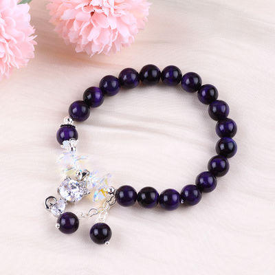 Purple Tiger Eye Semi Precious Stone Bracelets 8mm Bead Handmade Gemstone Bracelets