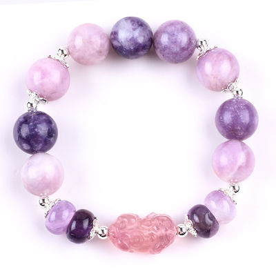 14MM Purple Mica Bracelet Fluorite Pixiu Stretch Bead Bracelet Brings Lucky Wealth