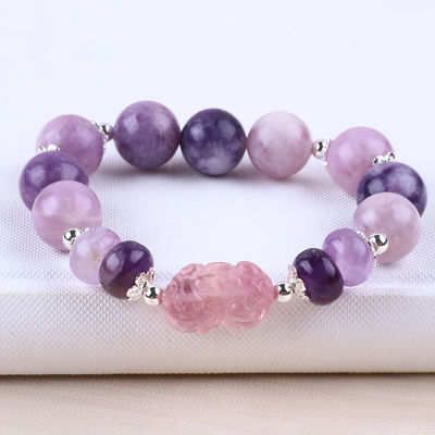 14MM Purple Mica Bracelet Fluorite Pixiu Stretch Bead Bracelet Brings Lucky Wealth