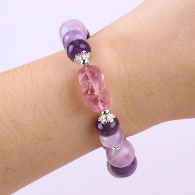 14MM Purple Mica Bracelet Fluorite Pixiu Stretch Bead Bracelet Brings Lucky Wealth