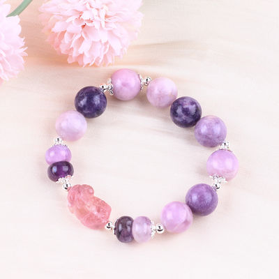 14MM Purple Mica Bracelet Fluorite Pixiu Stretch Bead Bracelet Brings Lucky Wealth
