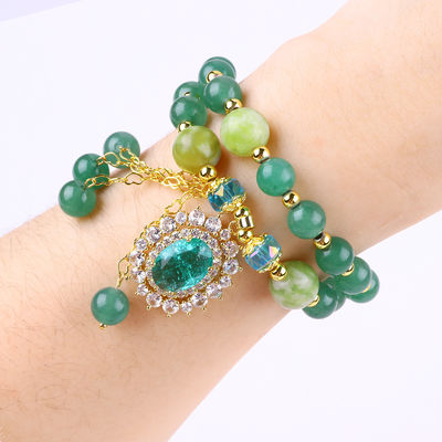 Oval Shape Green Aventurine Stone Bead Bracelet Double Layer