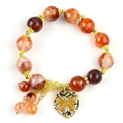 Handmade Gemstone Beaded Bracelet Hematite Quartz Sphere Stone Bracelet Adjustable Butterfly Charms Bracelet For Party