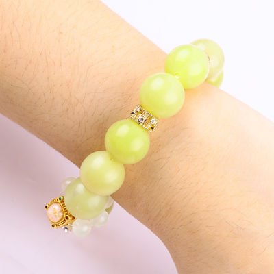 Handmade Gemstone Beaded Bracelet Lemon Jade Stone Bracelet Adjustable Peal Charms Bracelet For Party Daily Wearing