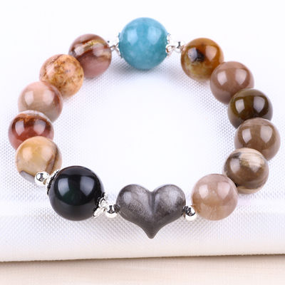 Handmade Gemstone Beaded Bracelet Natural Petrified Wood Stone Bracelet Adjustable Peal Charms Bracelet For Party Daily