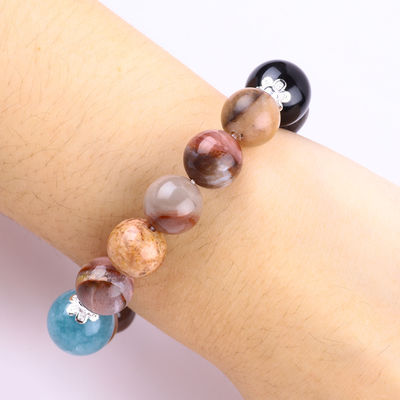 Handmade Gemstone Beaded Bracelet Natural Petrified Wood Stone Bracelet Adjustable Peal Charms Bracelet For Party Daily