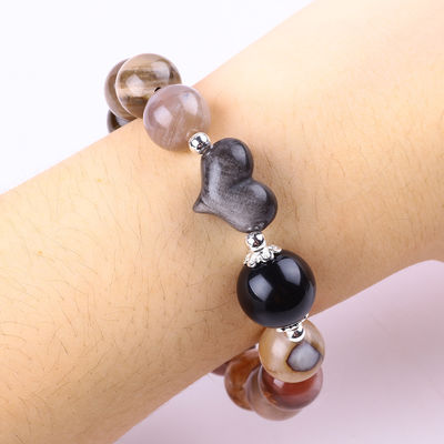 Handmade Gemstone Beaded Bracelet Natural Petrified Wood Stone Bracelet Adjustable Peal Charms Bracelet For Party Daily