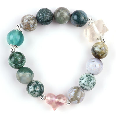Handmade Gemstone Beaded Bracelet Natural Petrified Wood Stone Bracelet Adjustable Heart Charms Bracelet For Party Daily