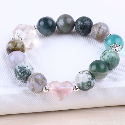 Handmade Gemstone Beaded Bracelet Natural Petrified Wood Stone Bracelet Adjustable Heart Charms Bracelet For Party Daily