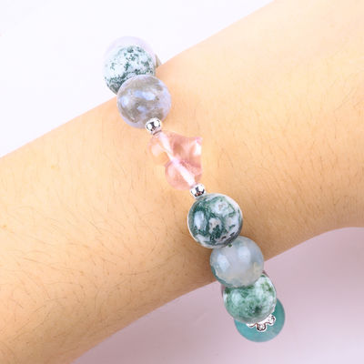 Handmade Gemstone Beaded Bracelet Natural Petrified Wood Stone Bracelet Adjustable Heart Charms Bracelet For Party Daily