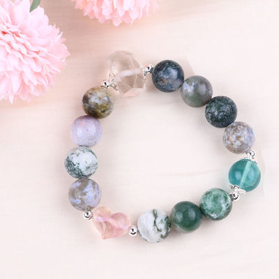 Handmade Gemstone Beaded Bracelet Natural Petrified Wood Stone Bracelet Adjustable Heart Charms Bracelet For Party Daily