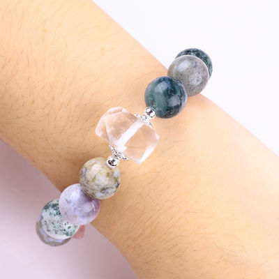 Handmade Gemstone Beaded Bracelet Natural Petrified Wood Stone Bracelet Adjustable Heart Charms Bracelet For Party Daily